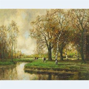 Cattle In Wooden River Landscape, Autumn by Willem Hendriks
