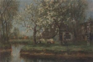 A Spring Landscape With A Cottage And Figure