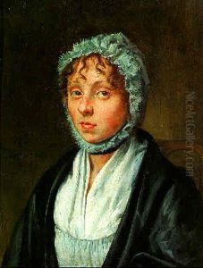 Portrait Of A Young Woman Seated, Wearing White Chemise, Dark Grey Wrap And Lace Bonnet