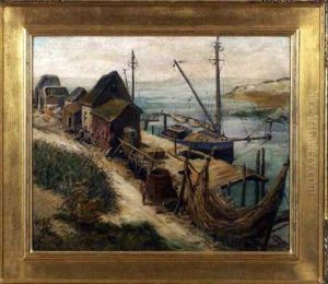 Coastal Scene With Fishing Shanties, Dock And Boats