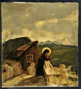 Eremit Mit Putten In Berglandschaft Eremit Mit Putten In Berglandschaft