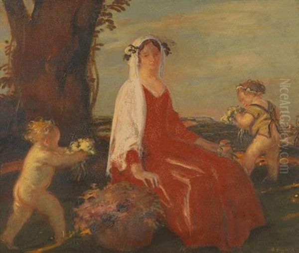 Weibliche Allegorie Mit Zwei Putti - view 1