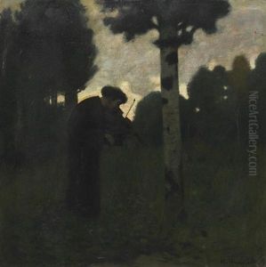 Die Melancholie. Ein Geigespieler Auf Lichtung, Vor Einer Birke Musizierend