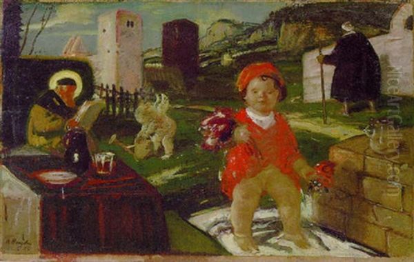 Putto Und Kind Mit Heiligiem Im Garten - view 1