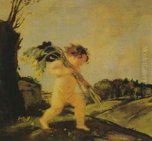 Putto Tragt Sonnenblumen Uber Das Feld