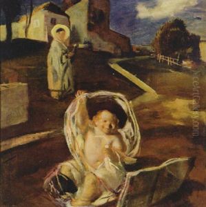 Eremit Im Monchshabit, Auf Hugel Vor Kleiner Klosteranlage by Adolf Hengeler