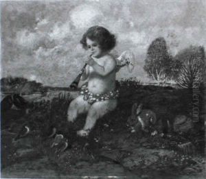 Musizierende Putto Auf Einer Wiese by Adolf Hengeler