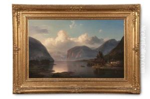Ruderer In Abendlicher Seenlandschaft