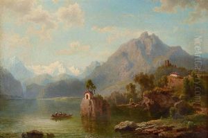 Gebirgssee Mit Boot Vor Einer Kleinen Kapelle by Franz Hengsbach