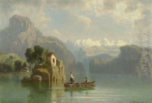Sonntagliche Bootspartie Auf Einem Bergsee In Tirol(?) by Franz Hengsbach