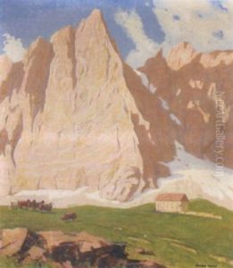 Falkenhutte Am Fuse Der Laliderer-nordwand Im Karwendel by Oswald Hengst