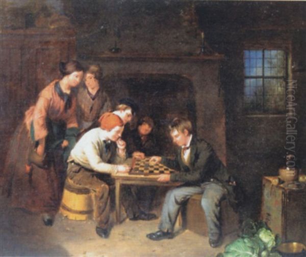 Interior Scene With Two Boys Playing Draughts - view 1