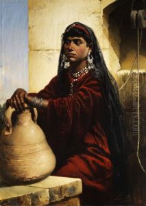 Orientalisches Madchen Am Brunnen Mit Grossem Tonkrug by Leopold Bara