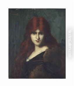 Portrait Of A Beauty With Long Red Hair by Jean Jacques Henner