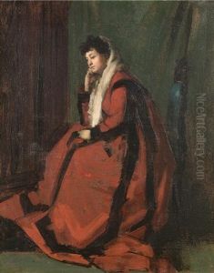 Jeune Femme En Rouge Dans Un Interieur by Jean Jacques Henner