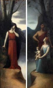 Zwei Gemalde Als Gegenstucke: Junge Frau Mit Lyra Und Junges Paar Mit Kind by Jean Jacques Henner