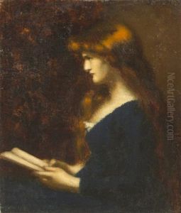 Portrait Of A Young Woman Reading by Jean Jacques Henner