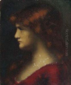 Jeune Femme Rousse De Profil En Robe Rouge by Jean Jacques Henner