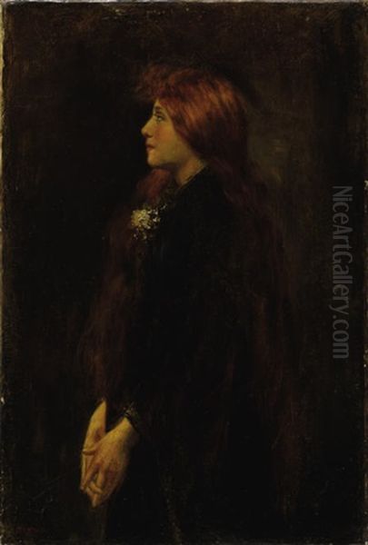 Portrait, Red Haired Beauty Standing In Profile - view 1