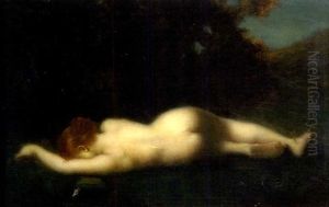 Jeune Femme Nue Allongee Dans Un Pre Se Mirant Dans Un Ruisseau by Jean Jacques Henner