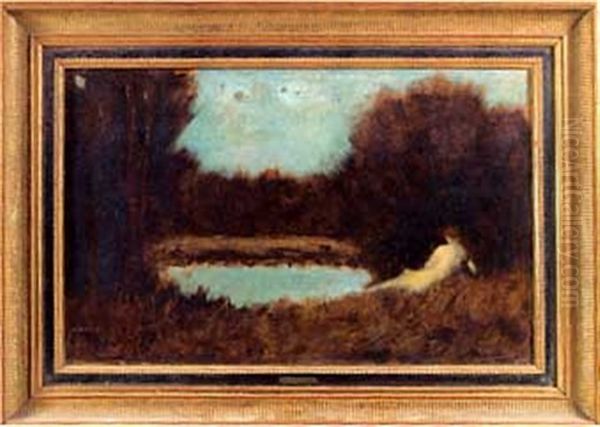 Nymphe Couchee De Dos Dans Un Paysage - view 1