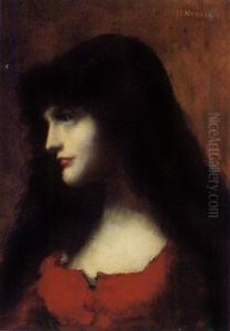 Profilportrat Einer Dame In Rot by Jean Jacques Henner
