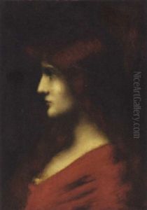 Portrait Of A Lady In Red by Jean Jacques Henner