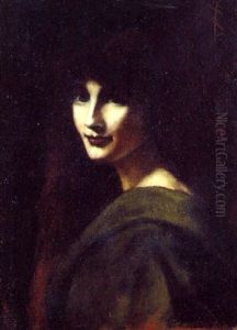 Jeune Femme Au Manteau Vert by Jean Jacques Henner