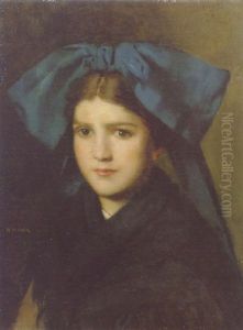 Portrait D'une Fille Avec Un Noeud Dans Les Cheveux by Jean Jacques Henner