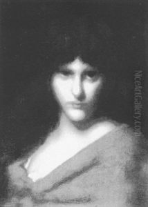 Portrait Of Girl In Red Dress by Jean Jacques Henner
