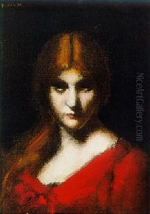 Portrait De Jeune Femme Rousse Au Corsage Rouge by Jean Jacques Henner