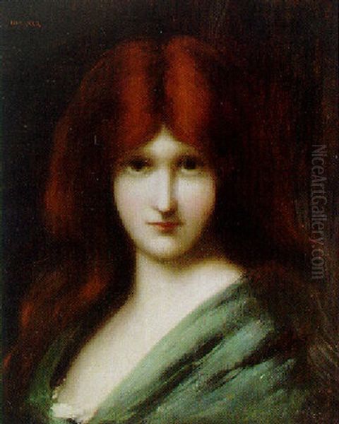 Red Haired Beauty Wearing A Green Shawl - view 1