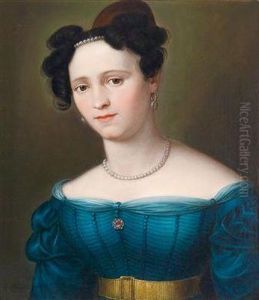 Dame Im Blauenkleid Und Perlenkette