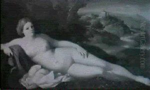 Ruhende Venus Vor Gebirgslandschaft Mit Einer Burg