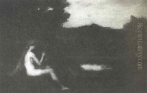 Nude Female In A Wooded Landscape by Jean Jacques Henner