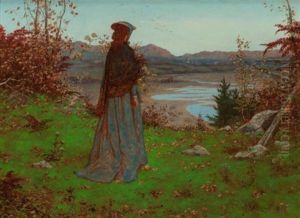 Woman In An Autumn Landscape, 1868 by William John Hennessy