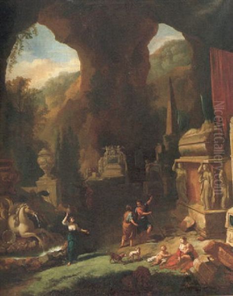 Grotta Med Romerska Sarkofager Samt Figurer Vid Brunn - view 1