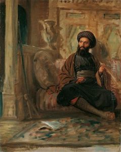 Interieur Mit Rauchendem Orientalen (+ Kopf Eines Turbantragers, Verso) by Adolf Henning