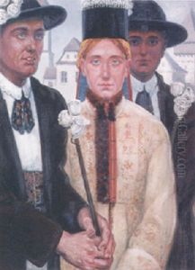 Brautpaar Der Banater Schwaben Mit Brautfuhrer In Ihrer Malerischen Tracht