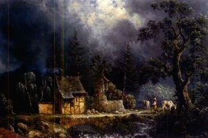 Romantische Weidelandschaft Mit Malerischem Gehoft Und Kleiner Ruine