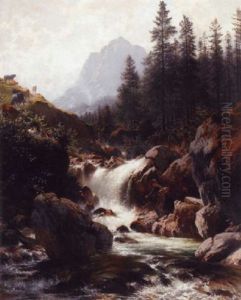 A Young Boy Fishing In A Mountain Stream With Cows On A Path And Another Boy Sleeping