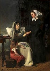 A Convalescent. The Young Mother And Her Nurse Are Exchanging Goodbyes