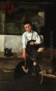 A Boy Lights His Long Pipe by Christian Pram Henningsen