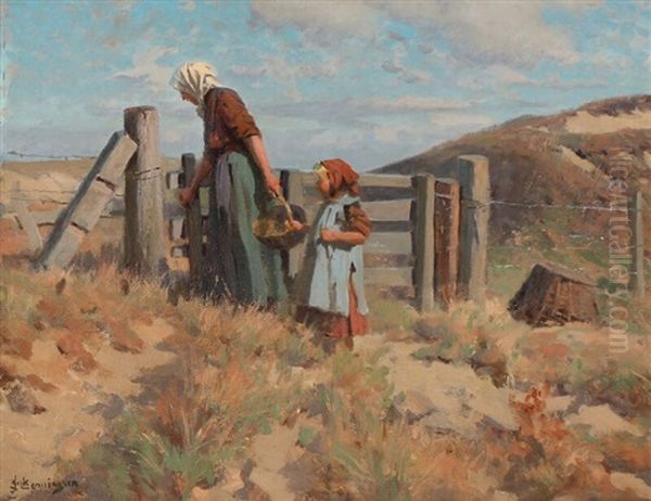 A Young Woman And A Little Girl Opening The Gate - view 1
