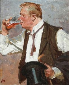 A Gentleman In A Waistcoat Enjoying A Pint Of Beer by Erik Ludwig Henningsen