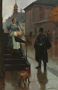 A Maid Talking To A Police Officer by Erik Ludwig Henningsen
