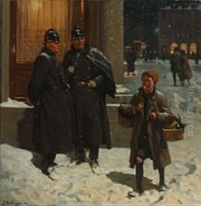 Two Police Officers In Snowy Weather In Copenhagen by Erik Ludwig Henningsen