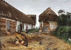 A Milkmaid At A Whitewashed Farmhouse by Erik Ludwig Henningsen
