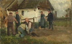 Postyr Ved En Gard, En Betjent Holder Bondekonen Tilbage by Erik Ludwig Henningsen
