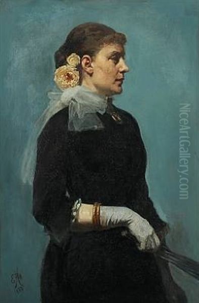 Woman With A Fan And Roses In Her Hair - view 1